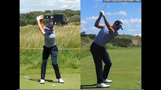 Justin Thomas golf swing  Long Iron faceon amp downtheline July 2017 [upl. by Enilrahc]